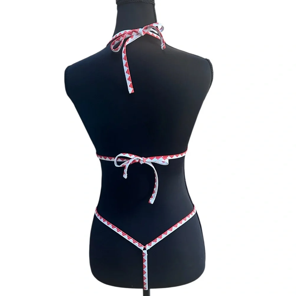 String Bikini Orange White Thong Size M in EUC
